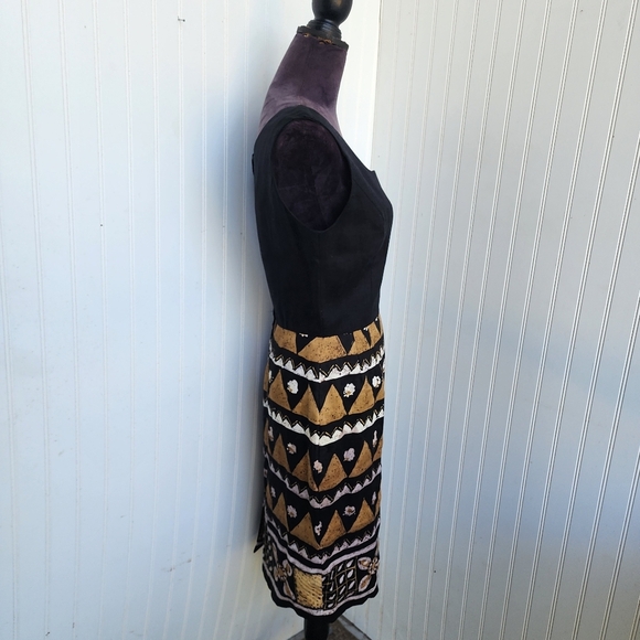 Richie Freeman For Teri Jon Black Tan Beige 100% Linen Sleveless Aztec Dress 6 - Picture 11 of 14
